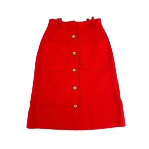 Vintage Bright Red Wool Button Front A line skirt
